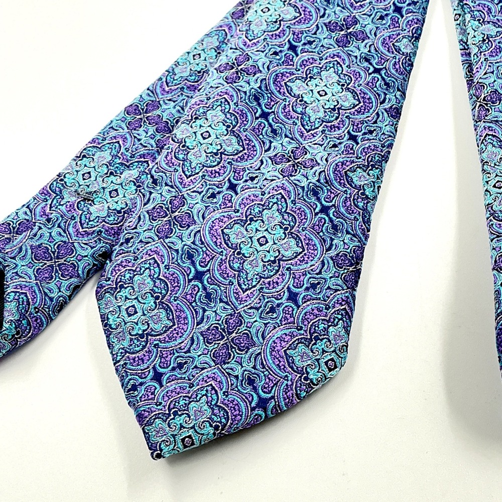 Ermenegildo Zegna 58" Tie Blue Purple Medallion Silk Made in Italy MSRP $225